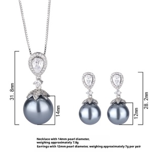 Wholesale Eco-friendly Copper Women 14-12MM Shell Pearl Temperament Pendant and Earrings <b>Set</b> Jewelry <b>Set</b> for Women - Product Image 3