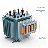Transformateur à refroidissement ONAN à haut rendement, type à huile, avec noyau en acier silicium orienté (OAT) et enroulement cuivre-aluminium, 35 kV 3150 kVA