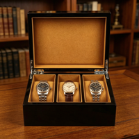 Kotak Penyimpanan Jam Tangan Kayu Mengkilap 3 Slot dengan Bantalan Suede, Engsel Logam, Logo Custom untuk Koleksi Jam Tangan Mewah dan Display Retail