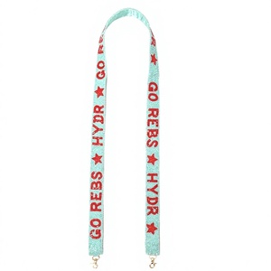 Vintage Trendy Mint Beaded Ribbon <b>Strap</b> Hook with Red GO REBS HYDR Text and Stars Eco-Friendly Handbag Accessory - Product Image 1