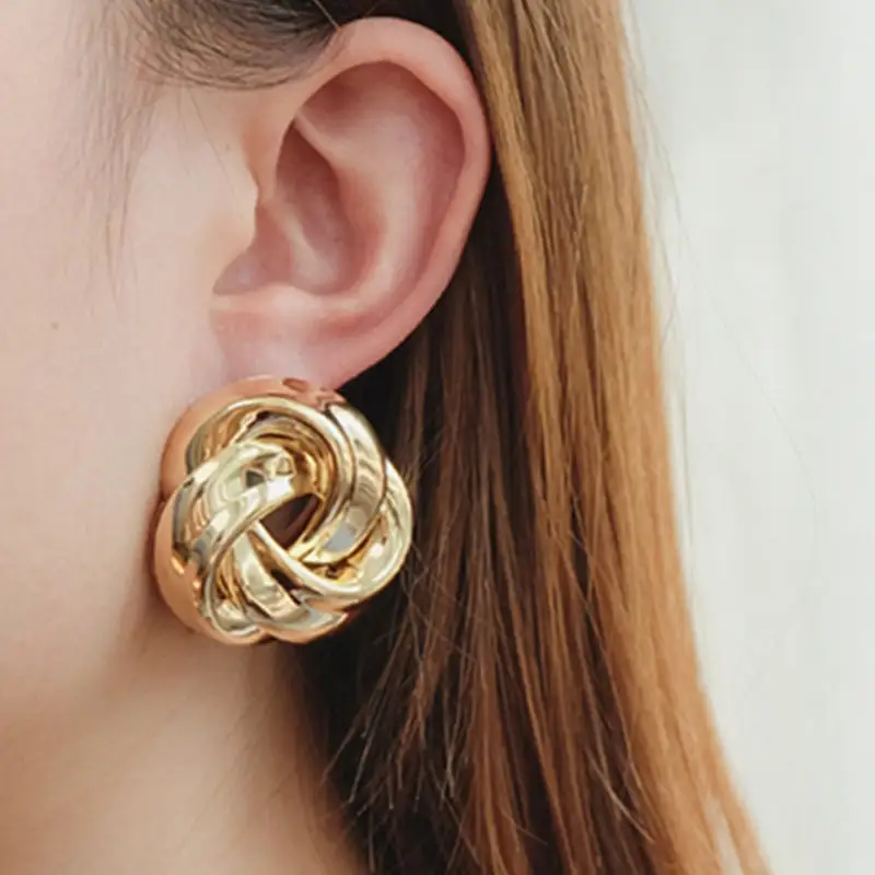 Anting-Anting Menjuntai Putar Logam Antik Besar untuk Wanita Liontin Warna Emas Za Maxi Statement Spiral Spiral Anting-Anting Perhiasan