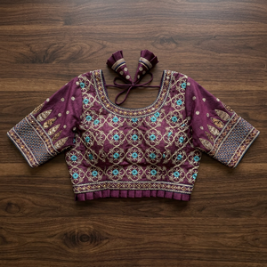 Blusa de Sari indio Top Listo para usar Diseñador Blusa bordada artesanal tradicional con diseño trasero para sari y Lehenga - Product Image 2