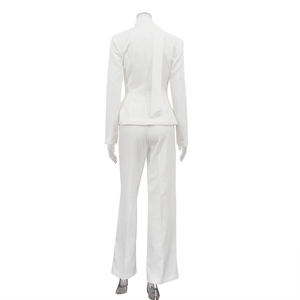 Completo formale <span class=keywords><strong>bianco</strong></span> a due pezzi con blazer con scollo a V e pantaloni, abbigliamento primaverile da donna, tailleur da ufficio. - Product Image 5