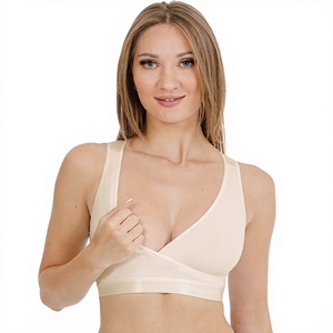 Sujetador de lactancia sin aros de color natural para mujer, con tirantes ajustables, cuello en V, top de maternidad para dormir, transpirable, de tejido de elastano y poliéster. - Product Image 1