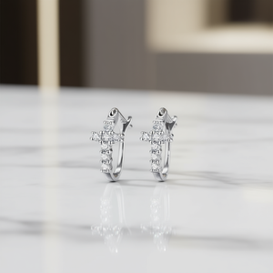 Pendientes de aro cruzados en oro rosa con cristales de imitación y engaste de garra para mujer, joyería clásica de moda para fiestas - Product Image 2