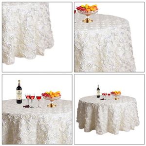 Ivory Rosette Round Tablecloth Polyester Event Small 3D Rose <b>Table</b> <b>Cloth</b> for Wedding - Product Image 4