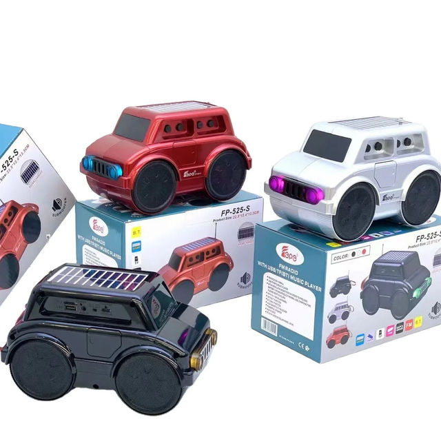 Car Shape BT Speaker Portable Radio with Solar Panel USB TF Card Slot for Outdoor and Home Use