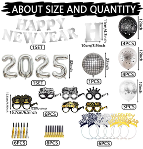 Felice anno nuovo cappelli cerchietti occhiali striscione scoppi produttori di rumore palloncini 2026 palloncini stampati palloncini foto oggetti di scena decorazione - Product Image 6