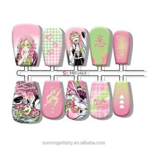 Fournitures en gros pour ongles portables réutilisables, faux ongles à presser avec motifs de dessins animés japonais 2D - Product Image 1