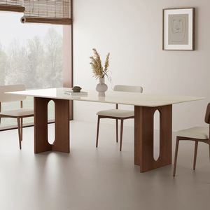 <span class=keywords><strong>Table</strong></span> à manger rectangulaire en bois minimaliste, style médiéval, <span class=keywords><strong>ardoise</strong></span> de travertin <span class=keywords><strong>sur</strong></span> bois de frêne - Product Image 4