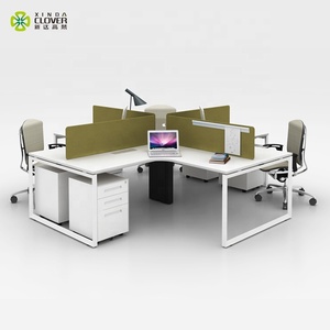 Venta al por mayor de muebles de oficina modernos en forma de L blanco escritorio modular con convertible extensible de metal de diseño - Product Image 1