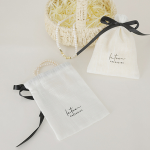Gift <b>White</b> Canvas Cotton Muslim Jewelry Pouch <b>Bag</b> Custom Logo Cotton Linen Drawstring <b>Bag</b> <b>Small</b> Drawstring Pouch <b>Bag</b> - Product Image 2