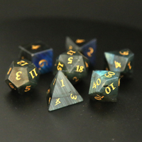 Jeu de dés en pierre de labradorite bleue pour donjons et dragons Dnd RPG 16mm polyédrique D20 en métal boîte en métal emballée en cuir de pierres précieuses