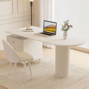 Escritorio de Computadora Moderno y Minimalista con Cajón, Escritorio Blanco para Oficina, Hogar, Estudio, Dormitorio, Apartamento Pequeño, Estación de Trabajo - Product Image 1