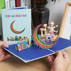 Eid Mubarak 3D Greeting Card Pop Up Moon Festive For Islamic Festival Greeting Card