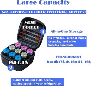 Estuche Refrigerador Portátil para Insulina, Organizador de Viaje para Insulina, Compatible con Viales Estándar de 10 ml U-100, Negro (9 Compartimentos) - Product Image 4