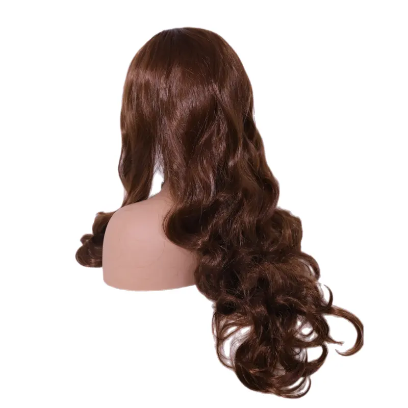 Fashion Heat Resistant Hair Dark Brown Wig Long Body Wavy Synthetic Wigs Natural Looking
