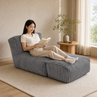 Fauteuil de salon sans structure en velours côtelé souple, style vintage, inclinable, à assise profonde, avec ottoman, emballé sous vide, pour chambre et salon