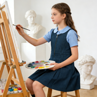 Pull bleu foncé pour l'école, ensemble d'uniformes de chemises à manches courtes, robe d'uniforme scolaire personnalisée, ensemble de chemises bleues pour jolie fille