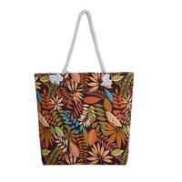 Tas Selempang Bohemian Motif Bunga Vintage Bahan Poliester Stok Tersedia Grosir, Tas Jinjing Portabel Kapasitas Besar dengan Dua Resleting
