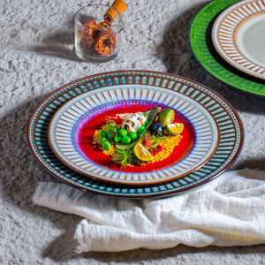 Piring Steak Porselen Bentuk Bulat dengan Relief Vertikal, Piring Datar Berlapis Keramik untuk Sajian Sushi dan Hidangan Penutup - Product Image 3