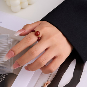 Chinese Style <b>Red</b> Agate Elastic <b>Bracelet</b> With Large Bead Unisex Everyday Wear Jewelry - Product Image 2