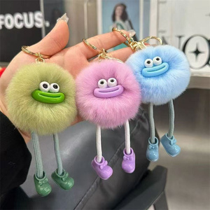 Hàn quốc mềm sang trọng Keychain Mặt dây chuyền giả thỏ lông với miệng lớn và than bóng xe Keychain & schoolbag treo quà tặng - Product Image 1