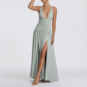 Ropa de Mujer al por Mayor, Vestido de Color Sólido <span class=keywords><strong>para</strong></span> Mujer, Nuevo Modelo 2026, Sexy, Cuello en V, Plisado, Ajustado, Elegante, Romántico, <span class=keywords><strong>para</strong></span> Fiesta - Product Image 1