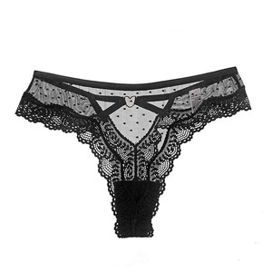 Culottes string sexy de style européen et américain avec bordure en dentelle, maille à pois, transparentes, taille basse, culottes string sexy - Product Image 5