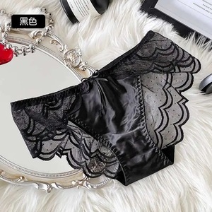 Sang Trọng Màu Tím Satin Ren Của Phụ Nữ Hàng Ngày Quần Lót Thấp Tăng Mỏng Nơ-Tie Sóng Lưới Tam Giác Rắn Dệt Kim Chống Vi Khuẩn Sexy - Product Image 6