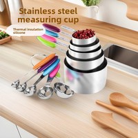 Ensemble de 10 ustensiles de mesure de cuisine empilables colorés, outils de pâtisserie, cuillères et tasses à mesurer en acier inoxydable pour la cuisine