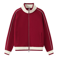 Sweat-shirt zippé pour homme, col montant côtelé contrastant, manches raglan, bande latérale, style décontracté vintage, personnalisable OEM ODM, en stock