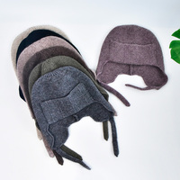 Bonnet d'hiver en laine tricoté avec cache-oreilles, doublure polaire chaude, style aviateur pour femme, avec cordons de serrage et face texturée – Vente en gros