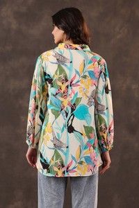 Achetez une tunique pour femme moderne à imprimé floral inspiré de la nature, manches longues bouffantes, coupe ample, vêtements décontractés de créateur - Product Image 5