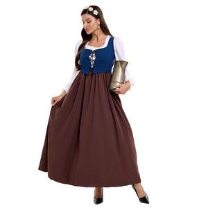 Ensemble robe style médiéval pour femme, épaules dénudées, manches longues et jupe à imprimé floral, pour un look rétro de cour européenne - Product Image 2