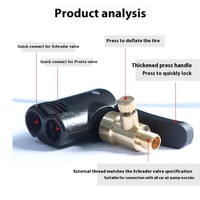 Adaptateur de valve de pompe à air en laiton pour vélo avec fonction de dégonflage pour valves Presta et Schrader, pour gonflage des pneus de VTT, vélos de route et vélos électriques