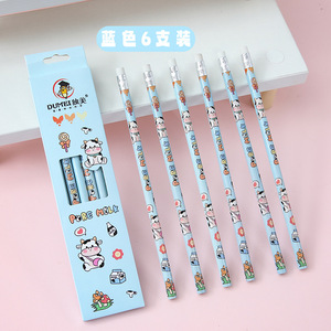 Juego de Papelería Escolar Económico para Niños, Lindos Lápices de Madera con Borrador, Diseño Kawaii de Dibujos Animados, 6 Piezas - Product Image 4