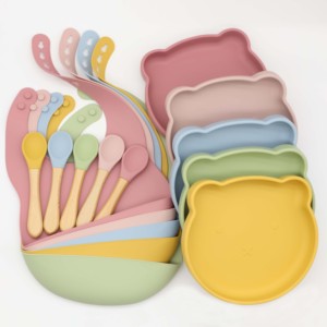 Vaisselle pour bébés, assiettes d'alimentation sans Bpa, motifs ours, dessin animé, Set de table pour bébés, ensemble de repas, cadeau pour enfants - Product Image 4