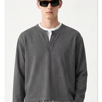 Sweat-shirt Henley pour homme à manches longues, pull en tricot surdimensionné à épaules tombantes, épais, doux, décontracté, marron foncé