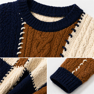 Pull en maille torsadée patchwork pour homme, color block, épais, tricot d'hiver, fabricant sur mesure - Product Image 6