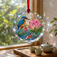 Ornement suspendu en verre de cristal personnalisé, paysage élégant, ornement décoratif en verre de cristal pour la chambre à coucher, le bureau, la décoration murale intérieure