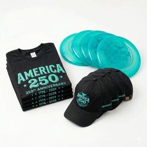 Custom Logo Branded Corporate Gift Set Souvenir Pack Navy Blue <b>Baseball</b> <b>Cap</b> T-Shirt Flying Discs Sport Set Outdoors Set - Product Image 1