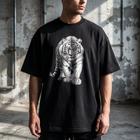 T-shirt col rond vintage 100 % coton personnalisé pour homme, style rétro urbain, impression DTG directe sur tissu, couleur unie, grammage lourd