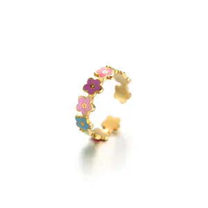 Yiwu DAICY Großhandel Schlussverkauf Gold Blumen Ring mit Edelstahl verstellbar süßes Herz Smiley Gesicht Ring für Damen