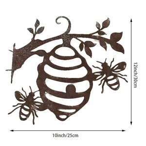 Décoration murale moderne en fer forgé abeille style ferme, nature morte rustique, décoration démontable, nid d'abeille en métal fait main, décoration suspendue pour la maison 25x30cm - Product Image 2