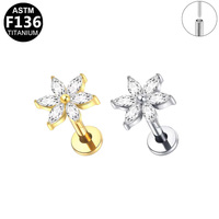 Bijoux Getta en Titane ASTM-F136 avec Zircon, Clous d'oreille pour piercing de conque, cartilage et hélix, à sertissage griffe, pour insertion de clou