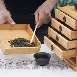 Bamboo Tea <b>Storage</b> <b>Box</b> <b>Drawer</b> Type Rectangular Standing Tea <b>Box</b> For Tea Ceremony Accessories - Product Image 4