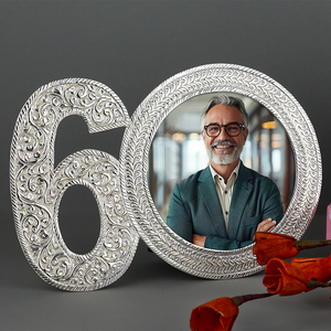 60th Anniversary Shaped Photo <b>Frame</b> Decorative Silver Finish Picture <b>Frame</b> for Birthday Celebration Home Decor Gift - Product Image 1