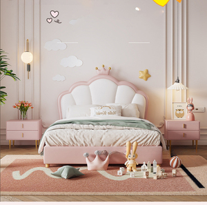 Letto per Bambini Imbottito Rosa Principessa con Cassetti Contenitori - Testiera a Corona per Camera da Letto Moderna - Product Image 2