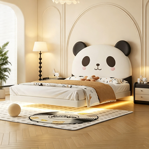 Tempat Tidur Anak Modern Berlapis Kulit dengan Lampu Malam, Tempat Tidur Mengambang Berbahan Lembut Motif Panda Lucu untuk Kamar Tidur Anak - Product Image 4